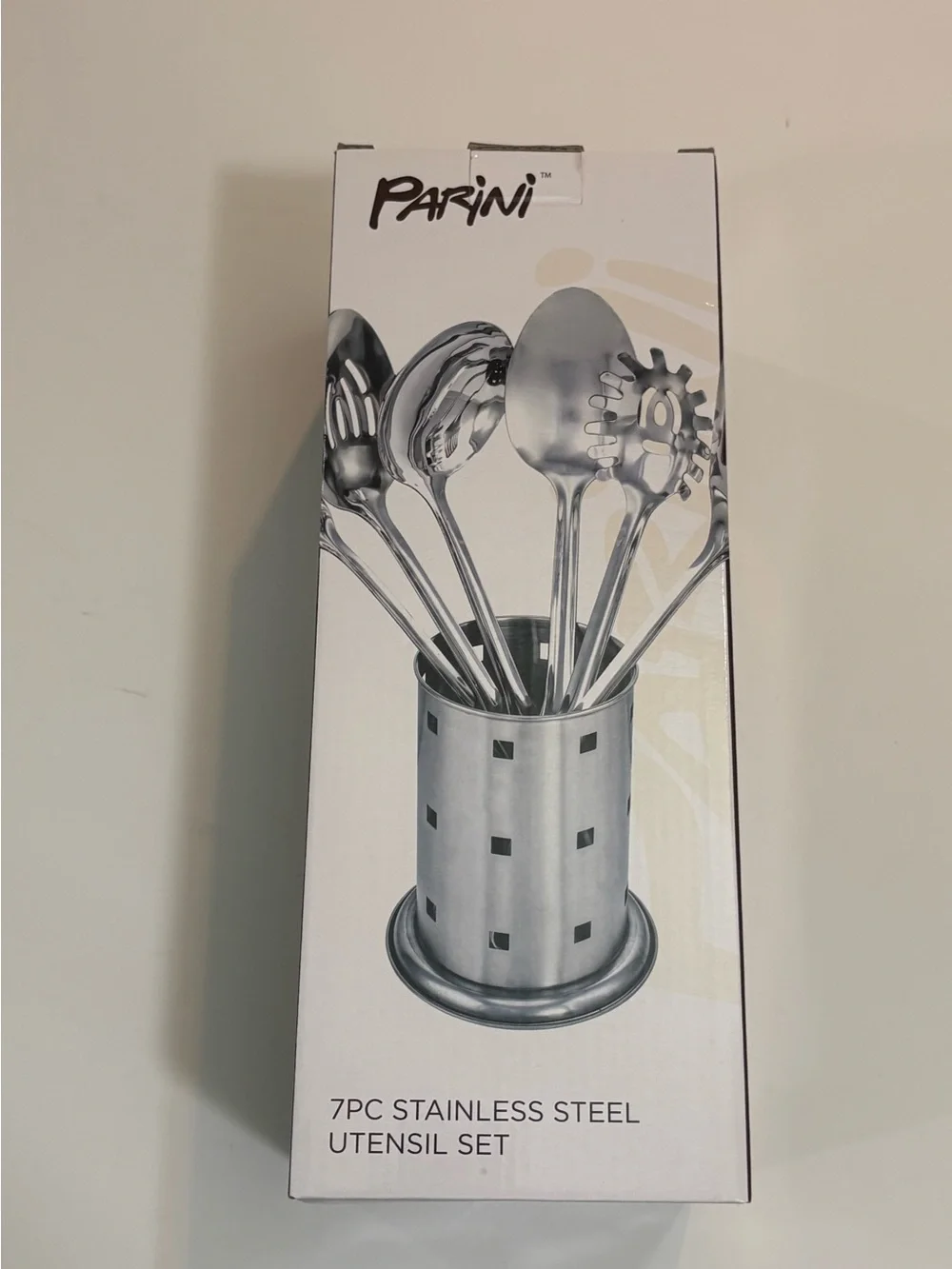 Stainless Steel Kitchen Utensil Set with Holder - Silver